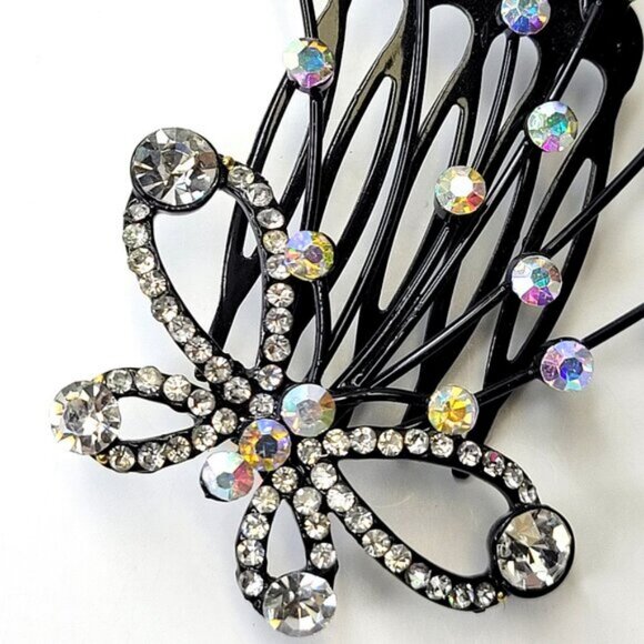 Crystal Studded Butterfly Hair Comb Wedding HairComb Bridal HairClip - Picture 4 of 10